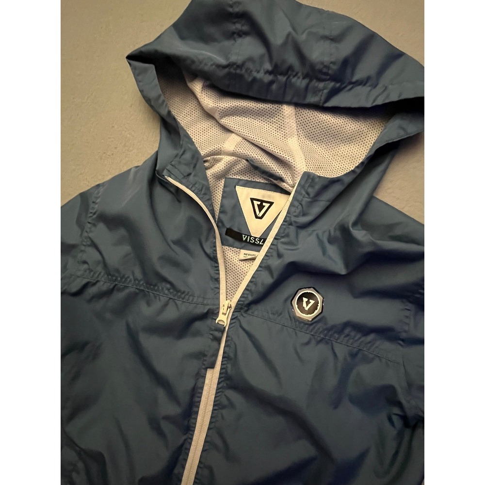 Vissla Youth Medium Hooded Windbreaker Jacket Blue Mesh Lined Full Zip NWOT